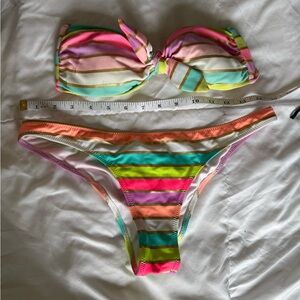 Victoria's Secret Neon Pink & Lime Striped Bandeau / top size XS / bottom M